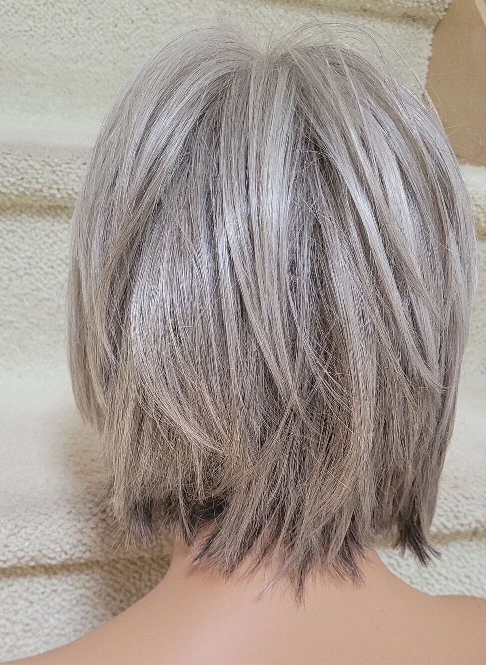 Stylish Short Layered Women's Wig in Grey  Platinum Smoke & Pet Free Home